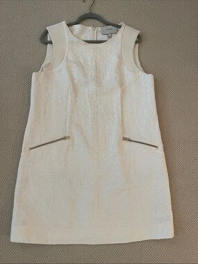 J. Crew Cream Textured Sleeveless Shift Dress with Zip Pockets